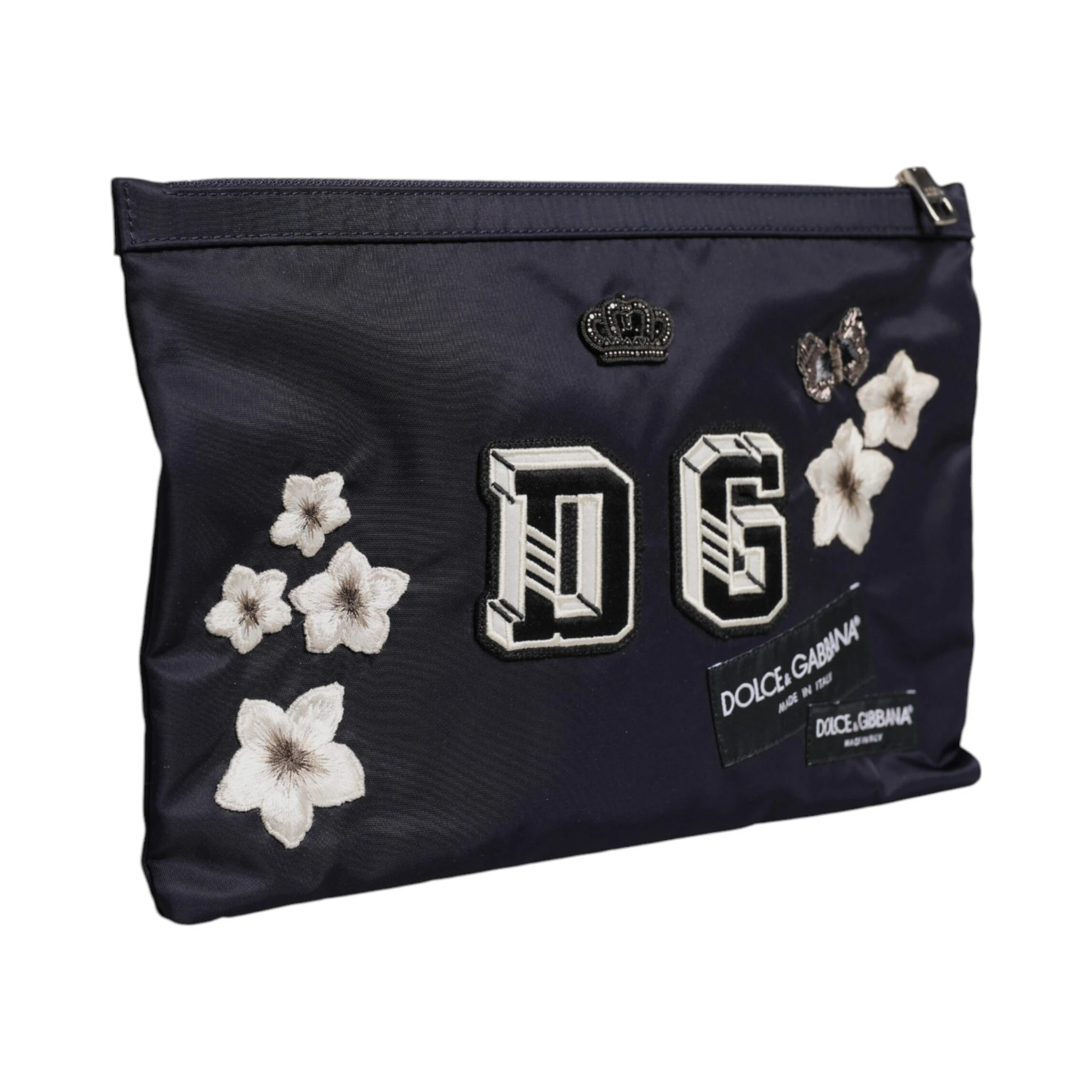 Blue DG Logo Patch Embellished Pouch Clutch Bag
