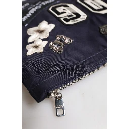 Blue DG Logo Patch Embellished Pouch Clutch Bag