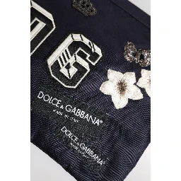 Blue DG Logo Patch Embellished Pouch Clutch Bag