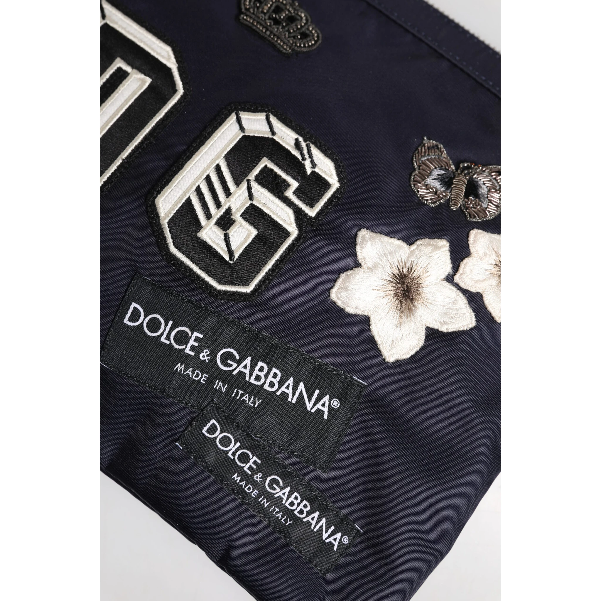 Blue DG Logo Patch Embellished Pouch Clutch Bag
