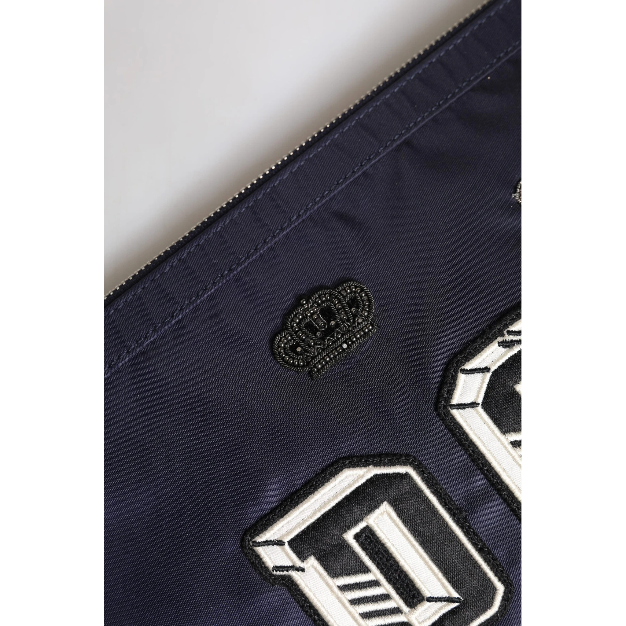 Blue DG Logo Patch Embellished Pouch Clutch Bag