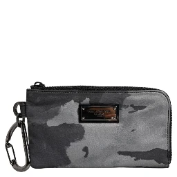 Black Gray Camouflage Logo Plaque Keyring Pouch Bag