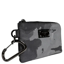 Black Gray Camouflage Logo Plaque Keyring Pouch Bag