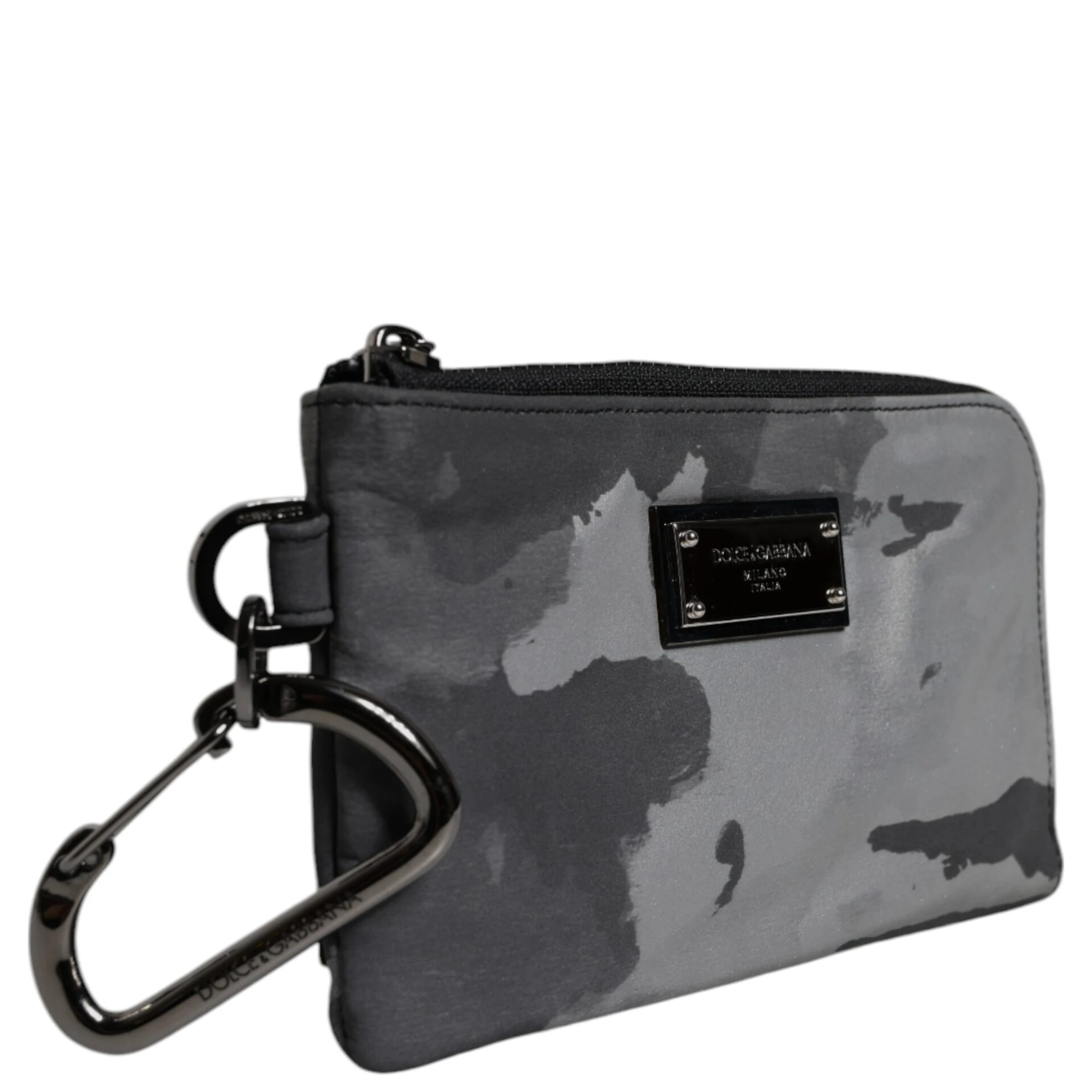 Black Gray Camouflage Logo Plaque Keyring Pouch Bag