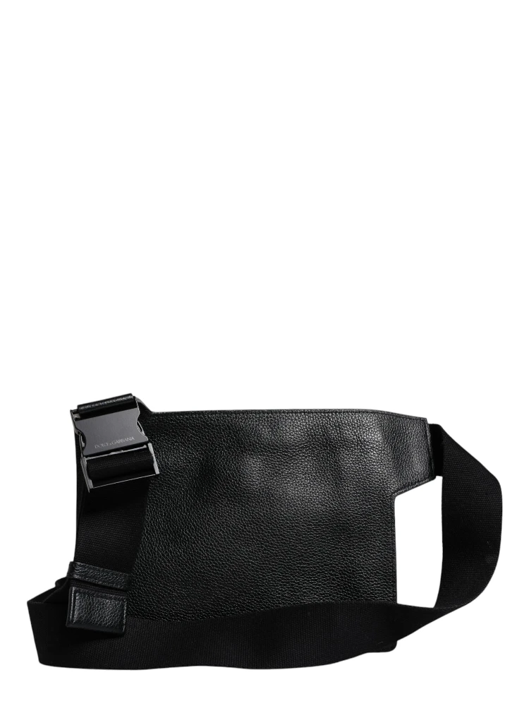 Black Calfskin Leather Messenger Crossbody Bag