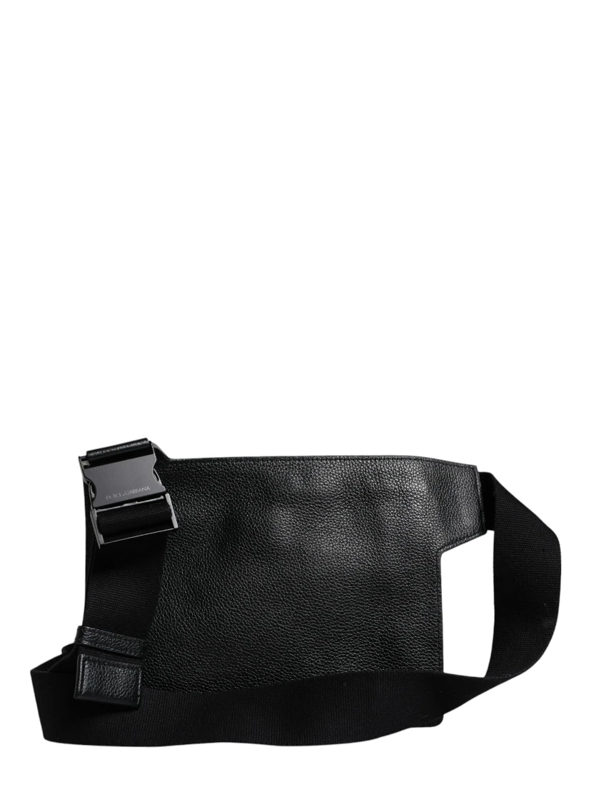 Black Calfskin Leather Messenger Crossbody Bag