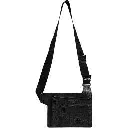 Black Calfskin Leather Messenger Crossbody Bag