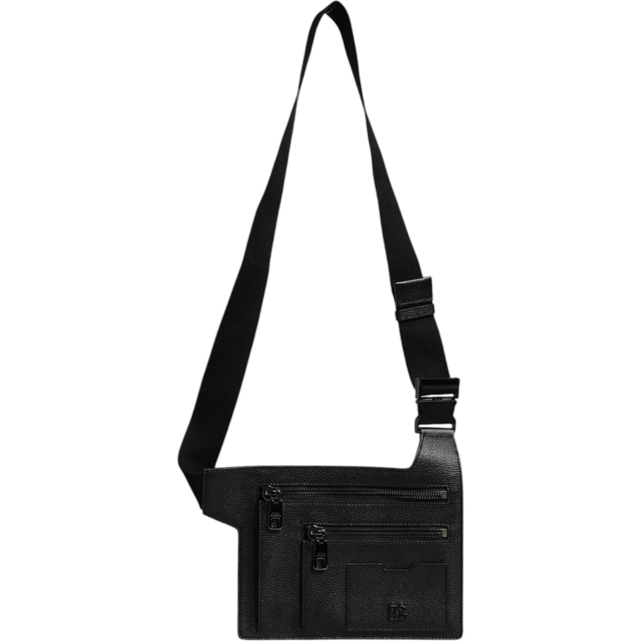 Black Calfskin Leather Messenger Crossbody Bag