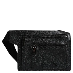 Black Calfskin Leather Messenger Crossbody Bag