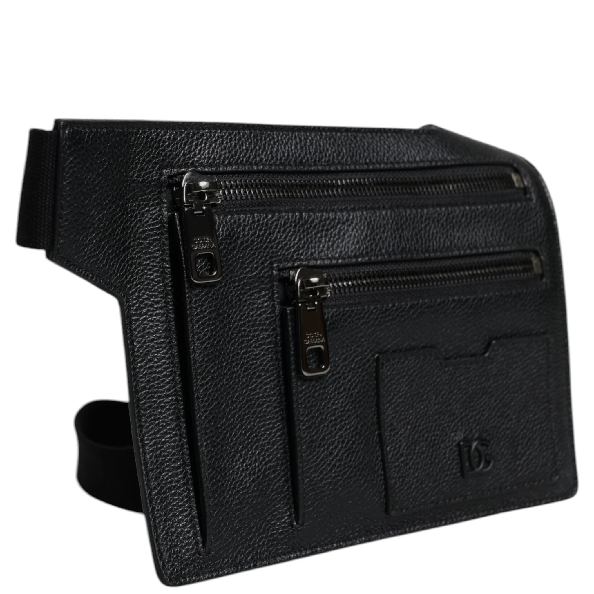 Black Calfskin Leather Messenger Crossbody Bag