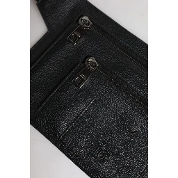 Black Calfskin Leather Messenger Crossbody Bag