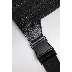 Black Calfskin Leather Messenger Crossbody Bag