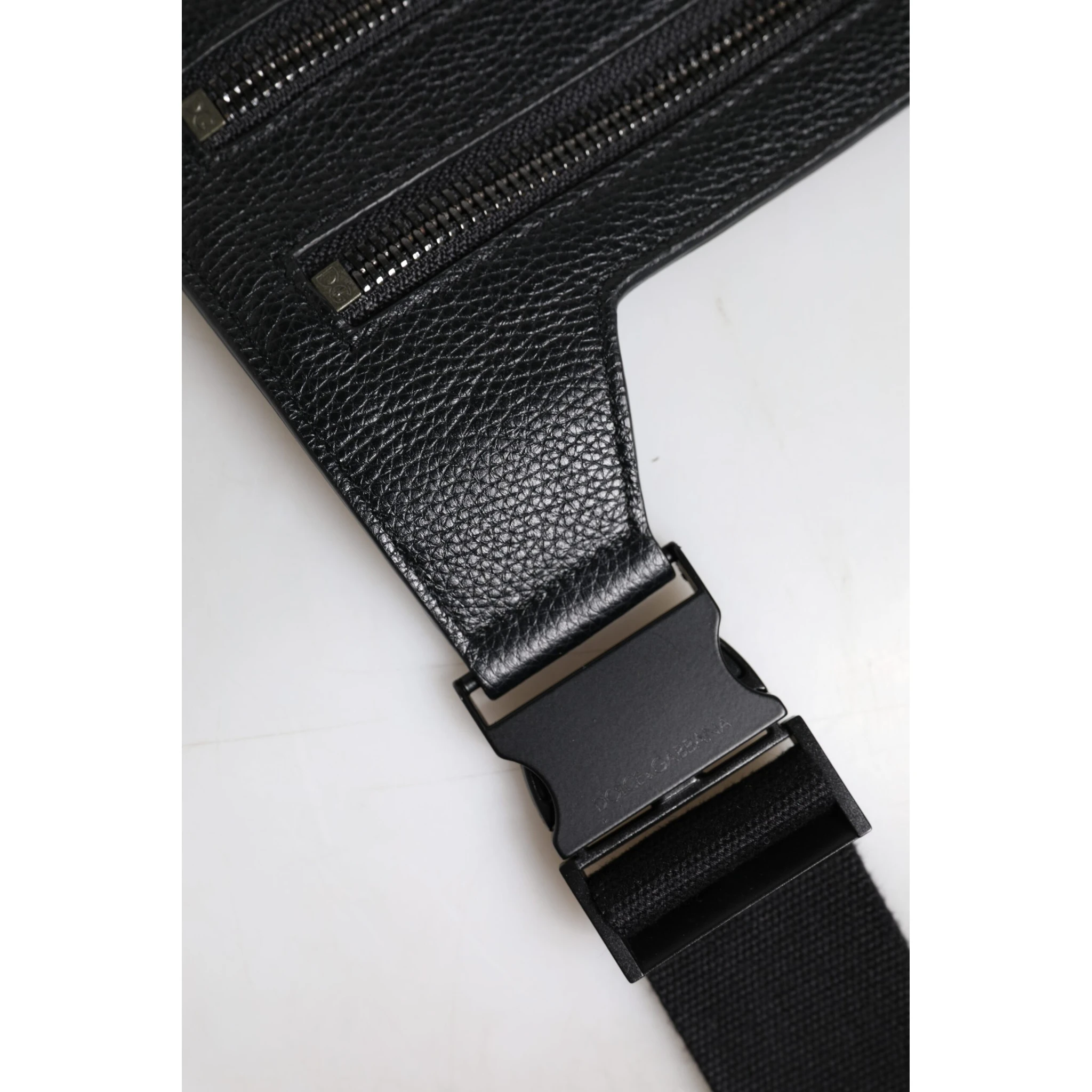 Black Calfskin Leather Messenger Crossbody Bag