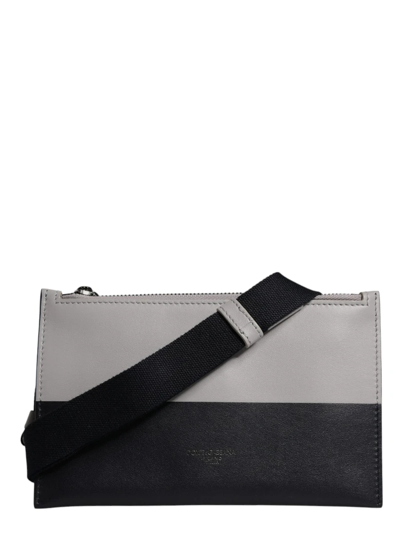 Black White Leather Logo Embossed Crossbody Bag