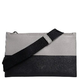 Black White Leather Logo Embossed Crossbody Bag