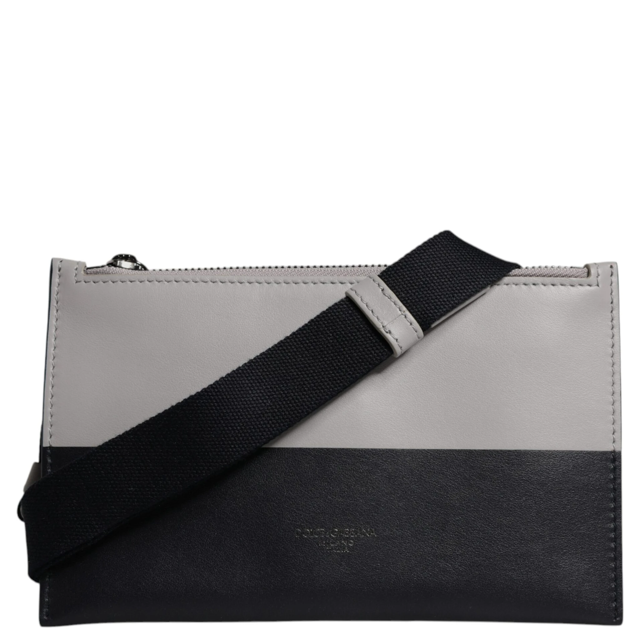 Black White Leather Logo Embossed Crossbody Bag