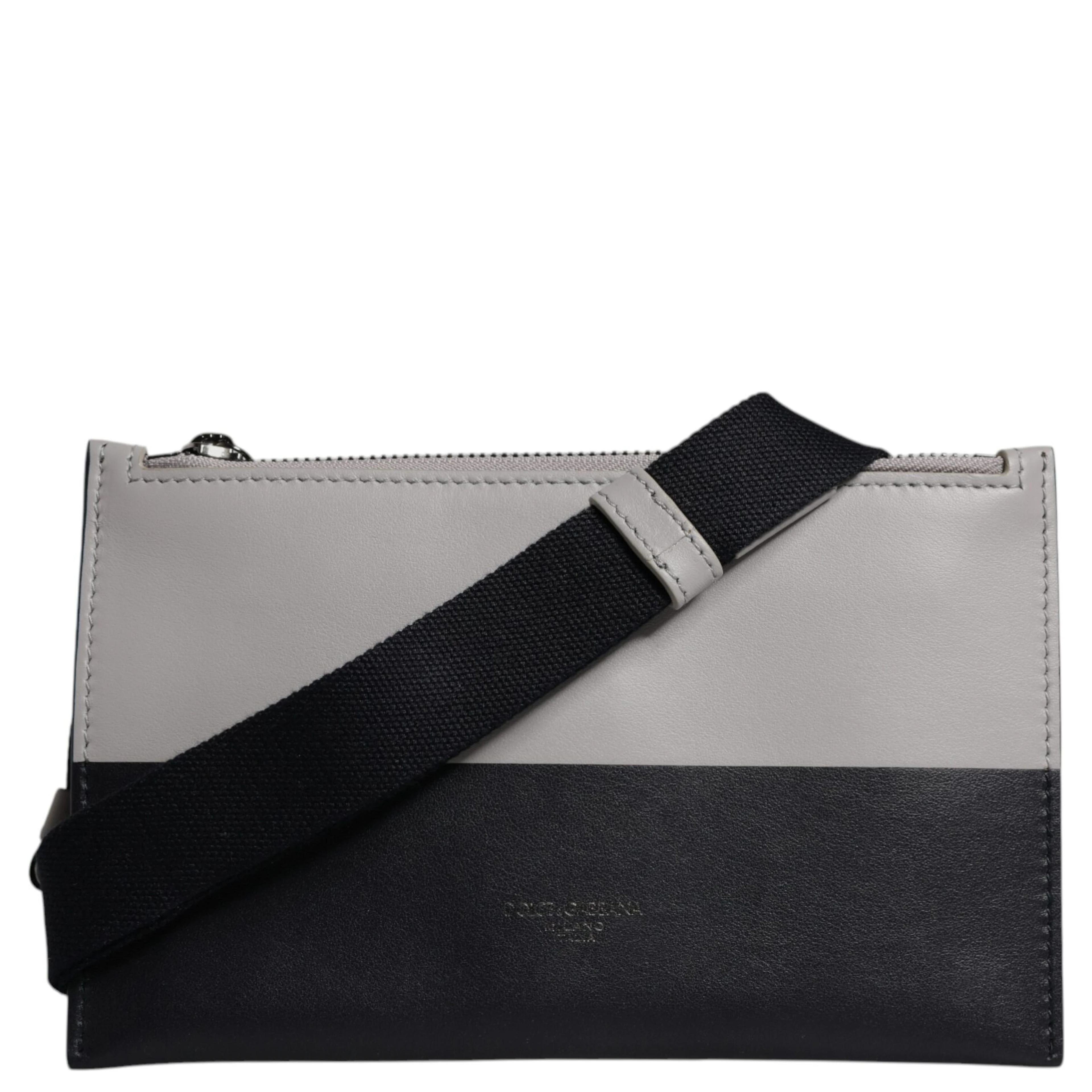 Black White Leather Logo Embossed Crossbody Bag