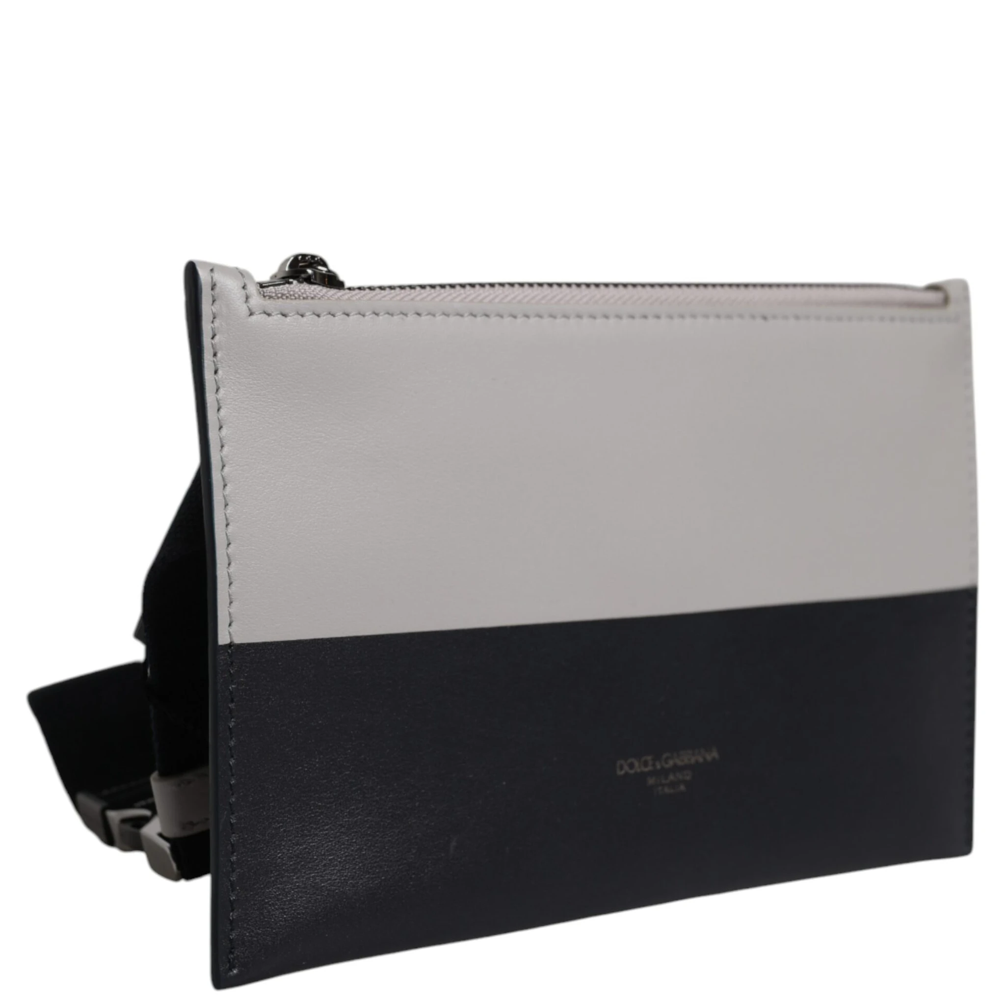 Black White Leather Logo Embossed Crossbody Bag