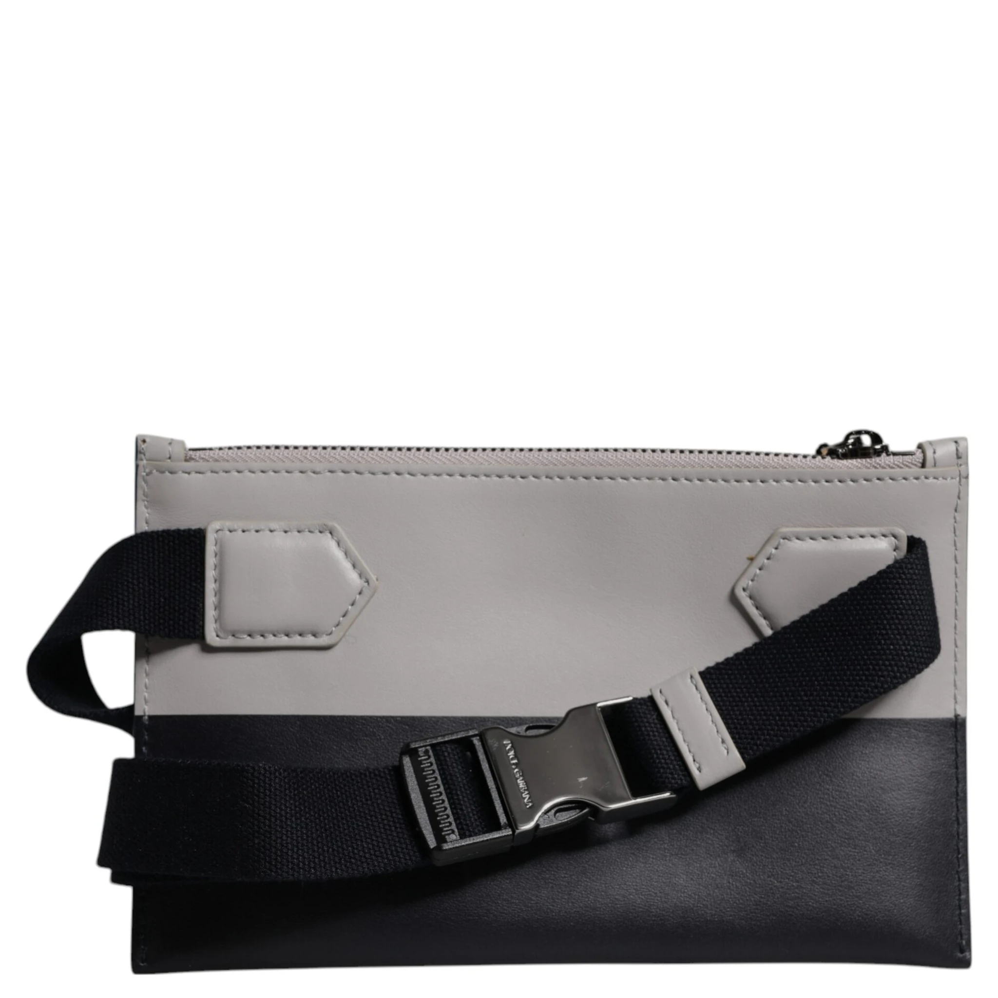 Black White Leather Logo Embossed Crossbody Bag