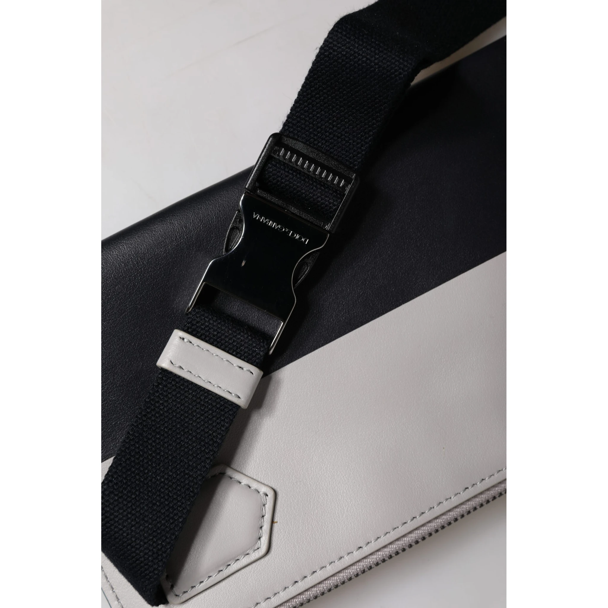 Black White Leather Logo Embossed Crossbody Bag