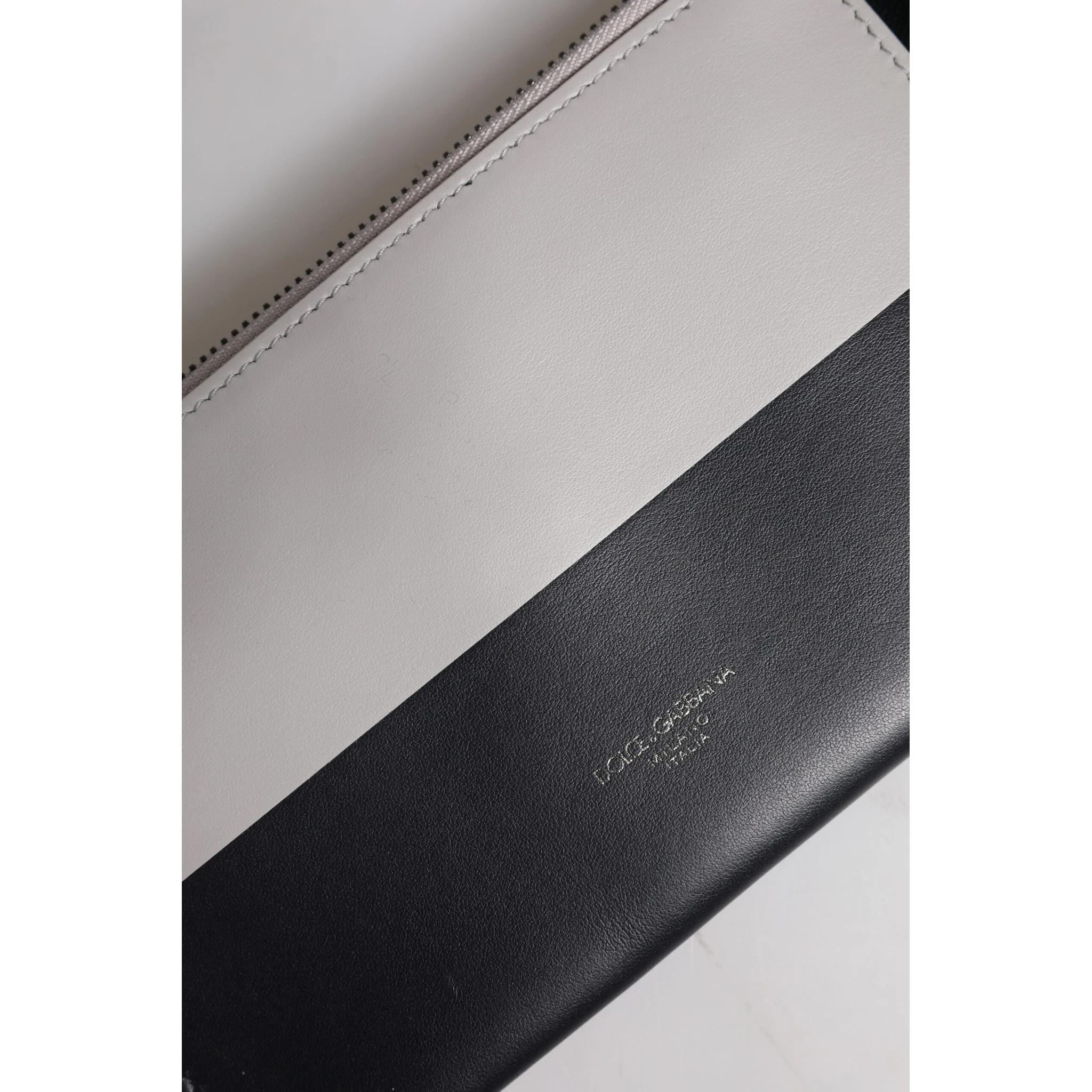 Black White Leather Logo Embossed Crossbody Bag