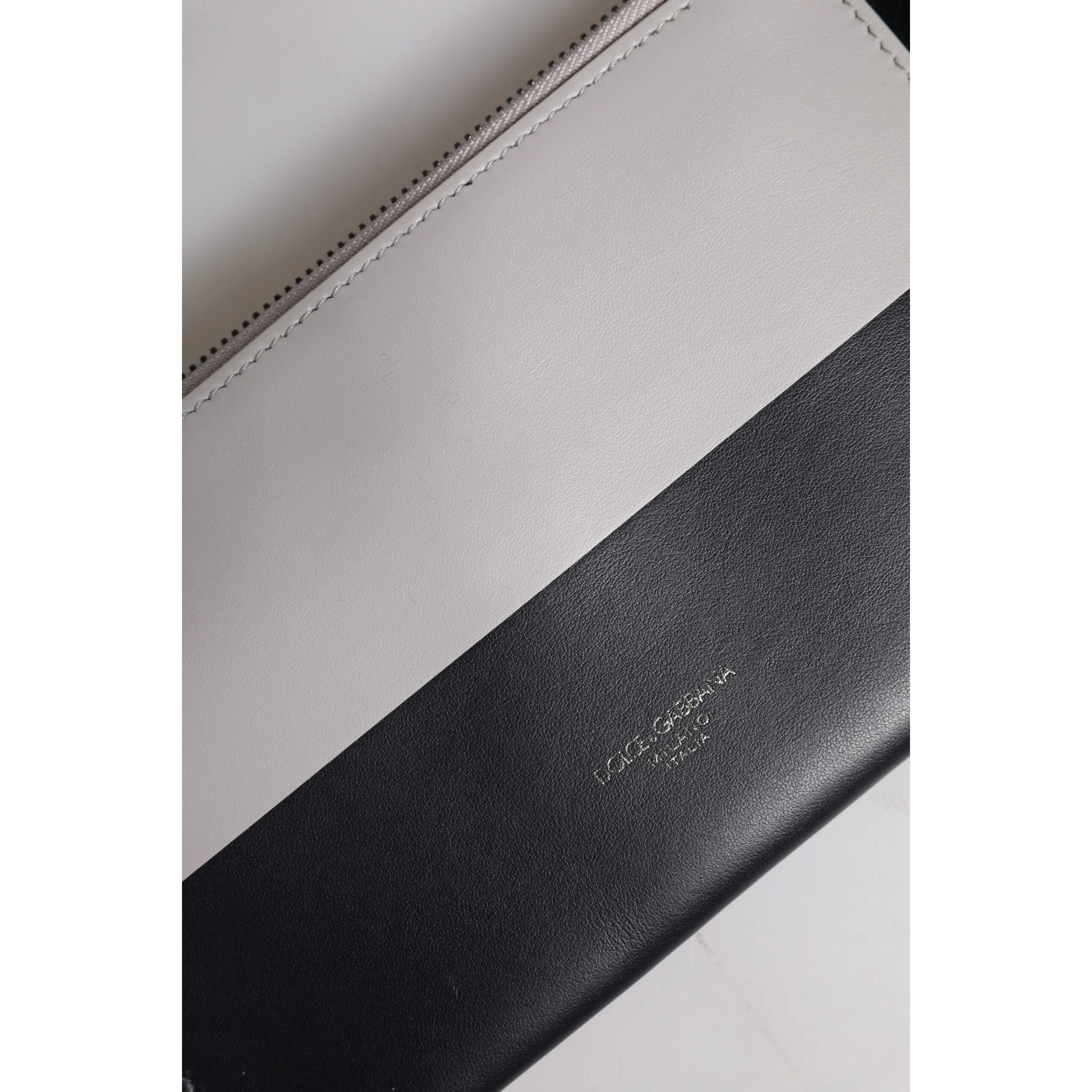 Black White Leather Logo Embossed Crossbody Bag
