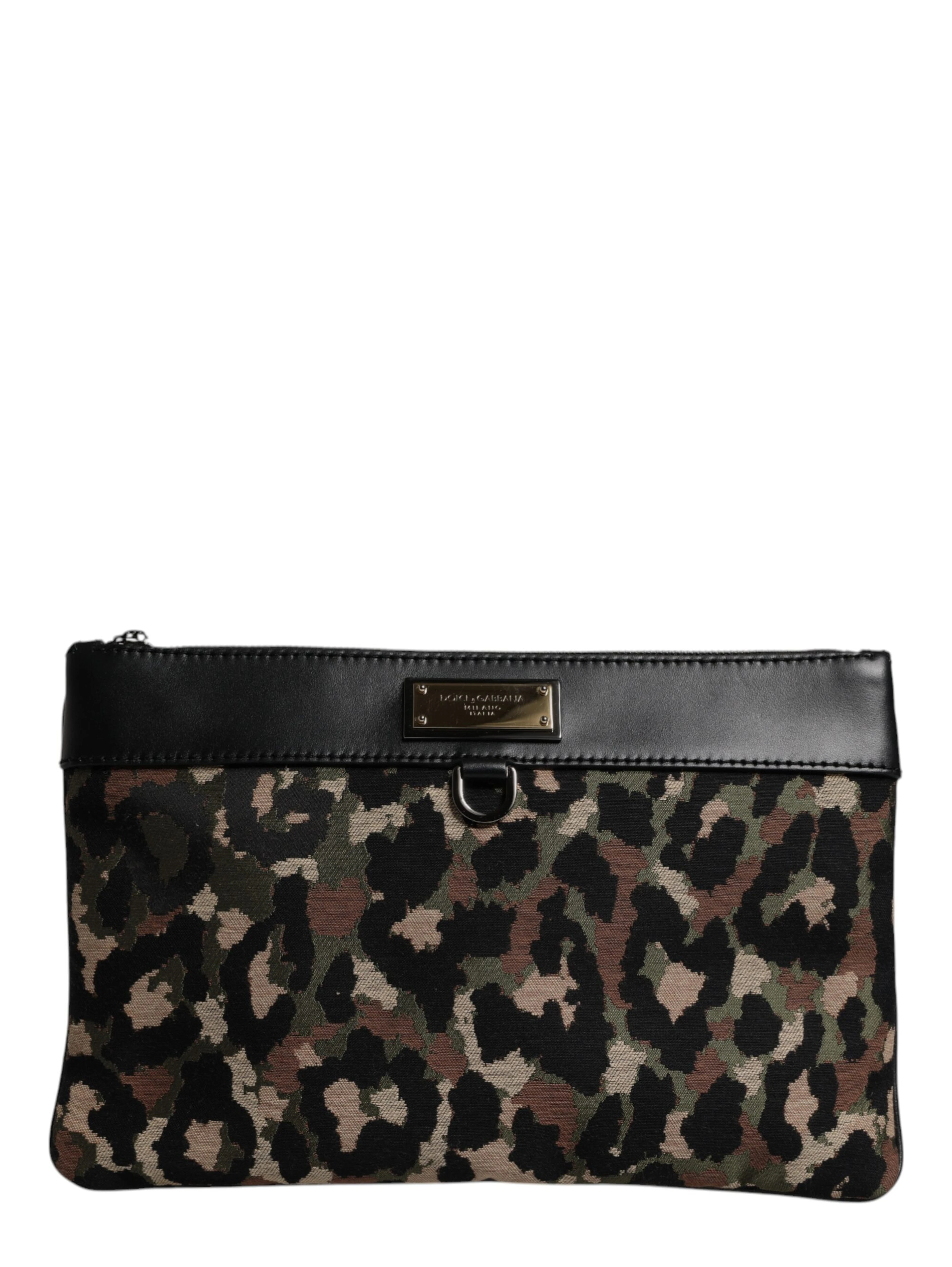 Multicolor Leopard Jacquard Print Logo Plaque Pouch Bag