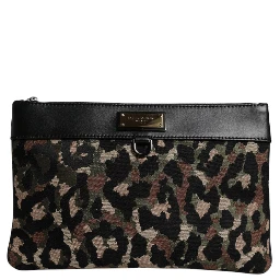 Multicolor Leopard Jacquard Print Logo Plaque Pouch Bag