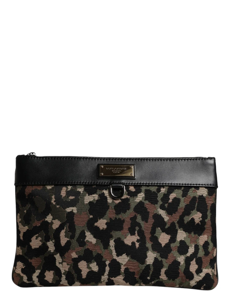 Multicolor Leopard Jacquard Print Logo Plaque Pouch Bag alternative