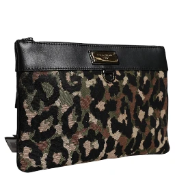 Multicolor Leopard Jacquard Print Logo Plaque Pouch Bag