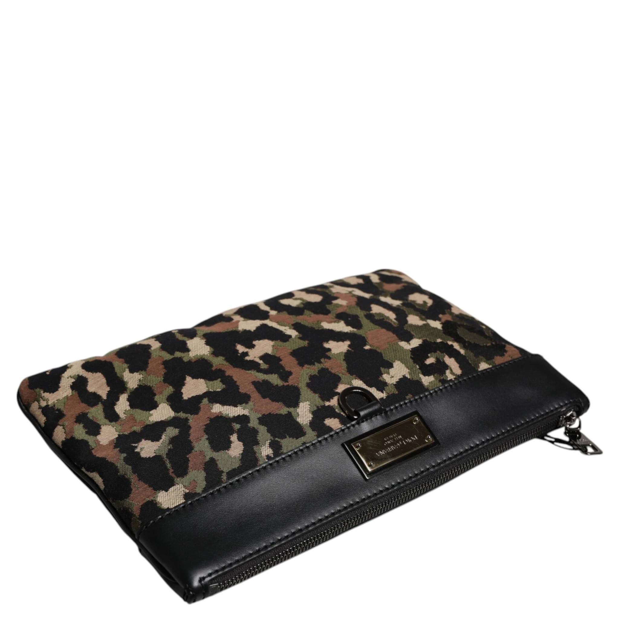 Multicolor Leopard Jacquard Print Logo Plaque Pouch Bag
