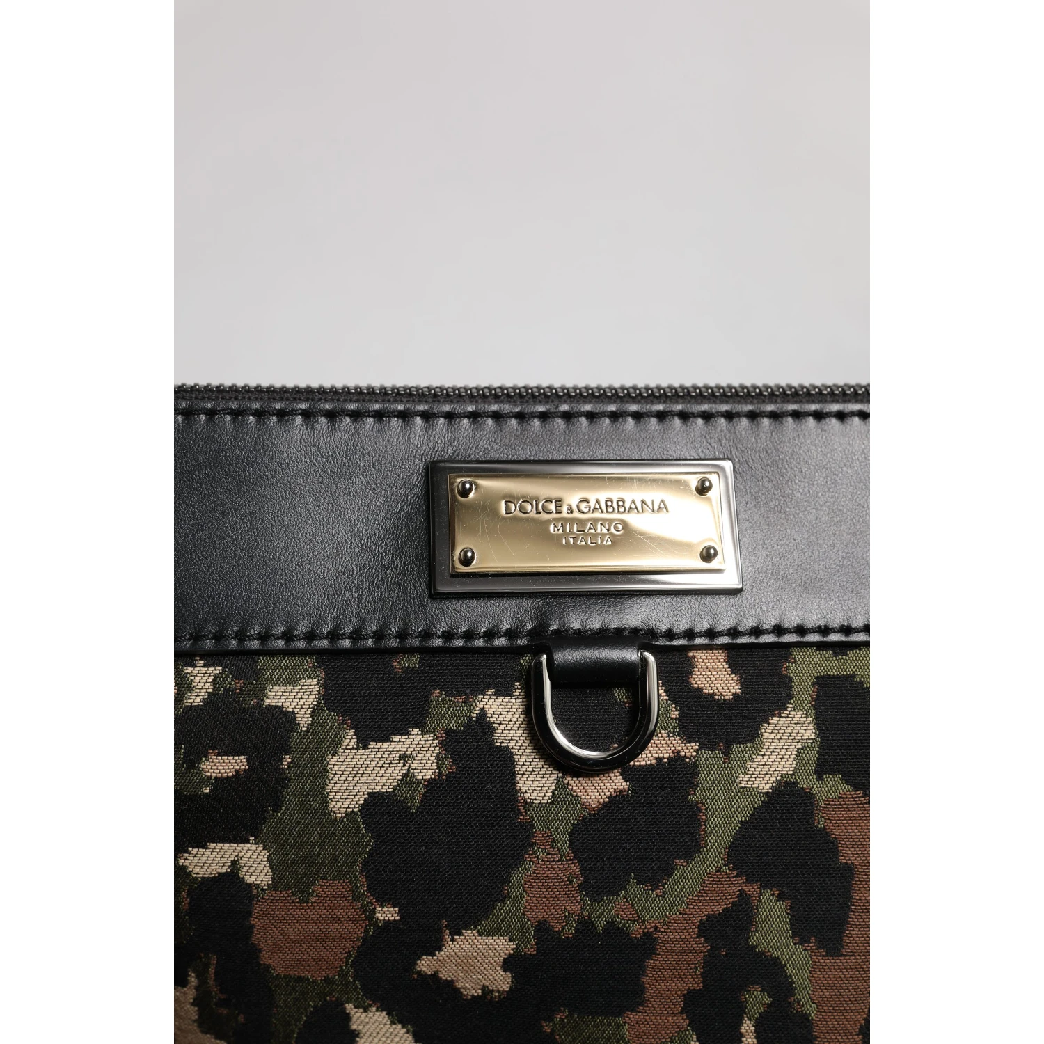Multicolor Leopard Jacquard Print Logo Plaque Pouch Bag