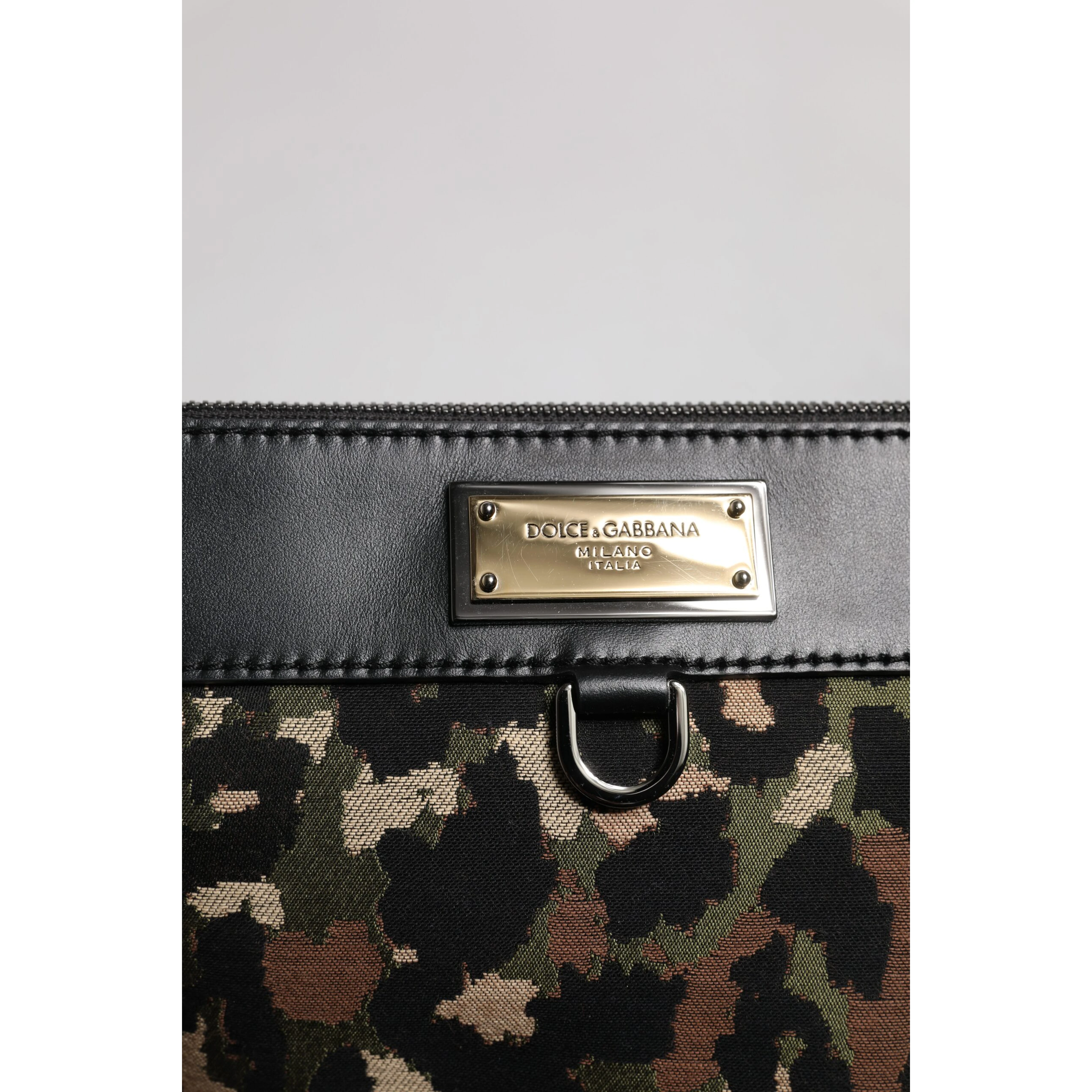 Multicolor Leopard Jacquard Print Logo Plaque Pouch Bag