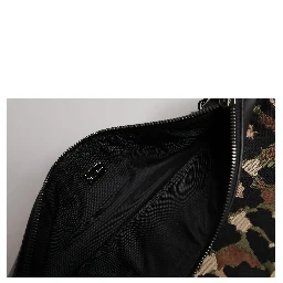 Multicolor Leopard Jacquard Print Logo Plaque Pouch Bag