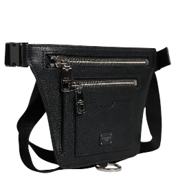 Black Calfskin Logo Plaque Belt Waist Men Fanny Pack Bag