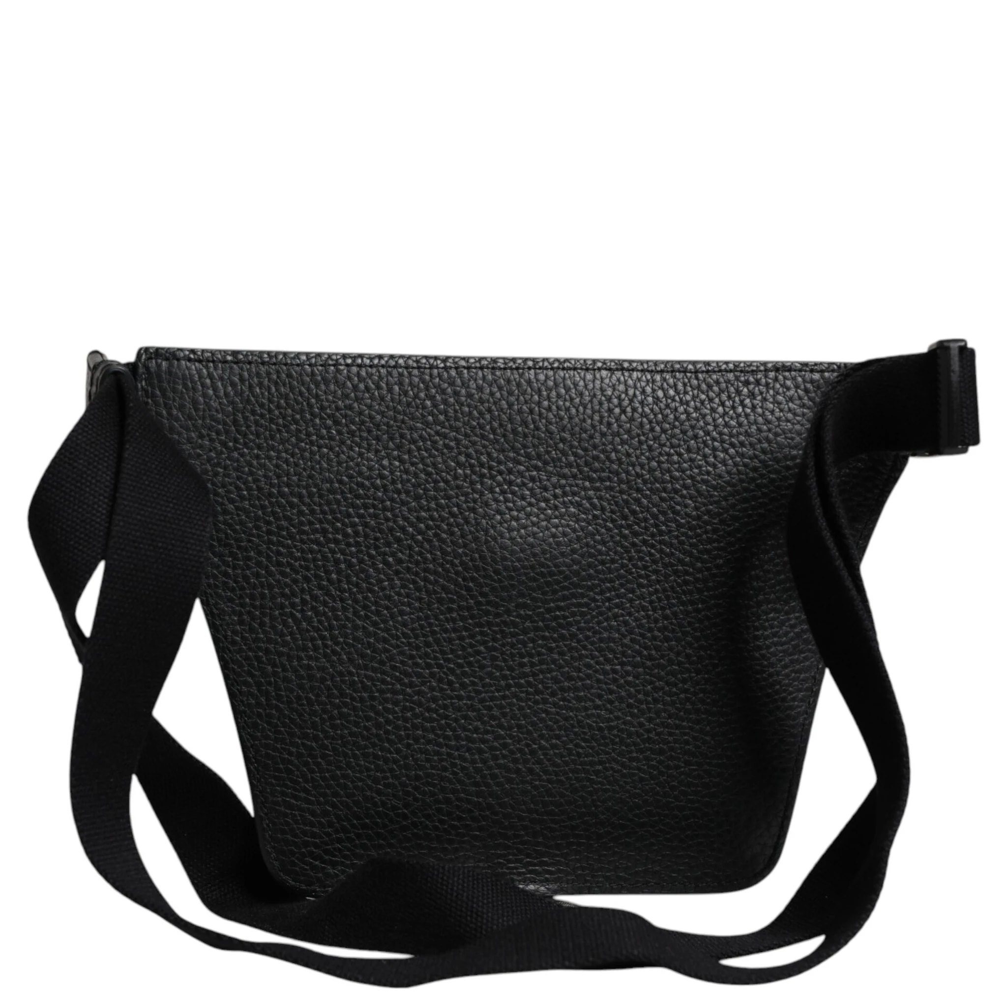 Black Calfskin Logo Plaque Belt Waist Men Fanny Pack Bag