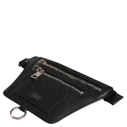 Black Calfskin Logo Plaque Belt Waist Men Fanny Pack Bag