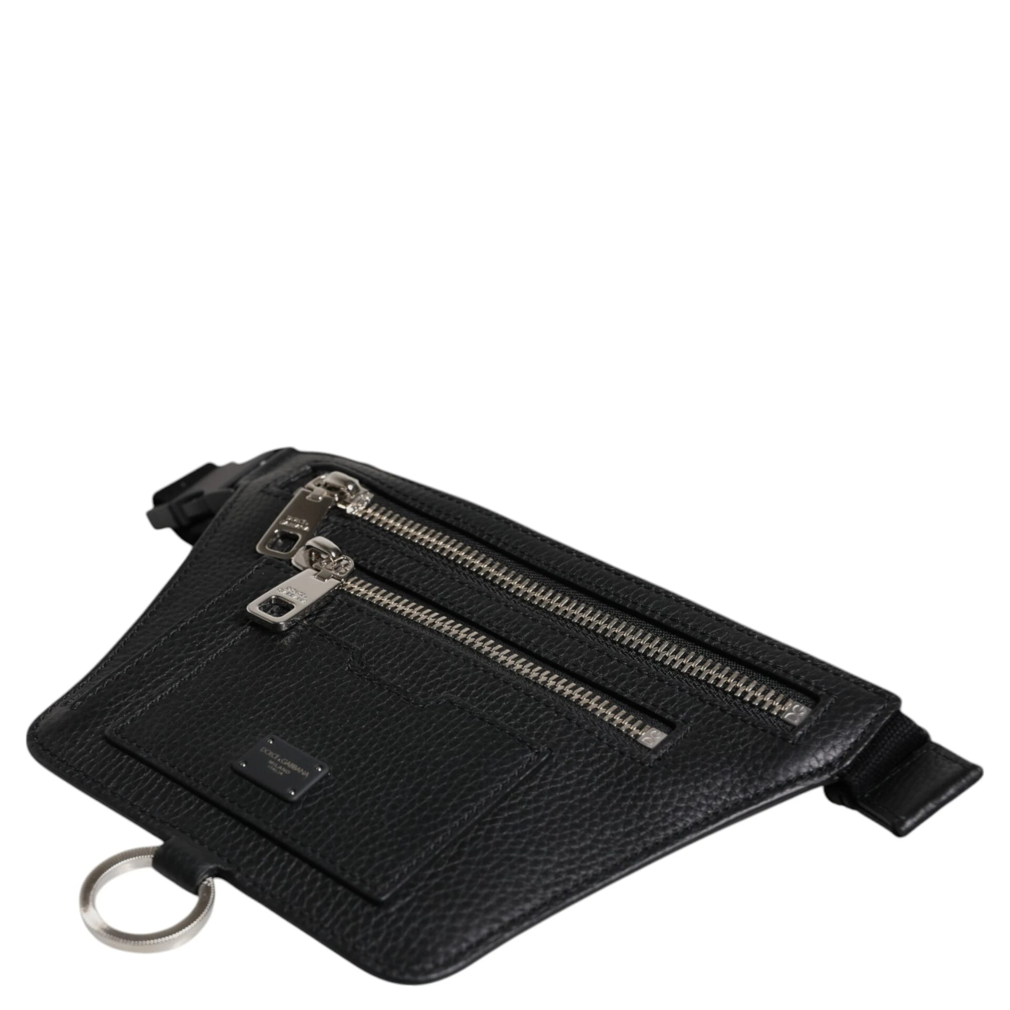 Black Calfskin Logo Plaque Belt Waist Men Fanny Pack Bag