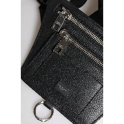 Black Calfskin Logo Plaque Belt Waist Men Fanny Pack Bag