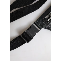 Black Calfskin Logo Plaque Belt Waist Men Fanny Pack Bag