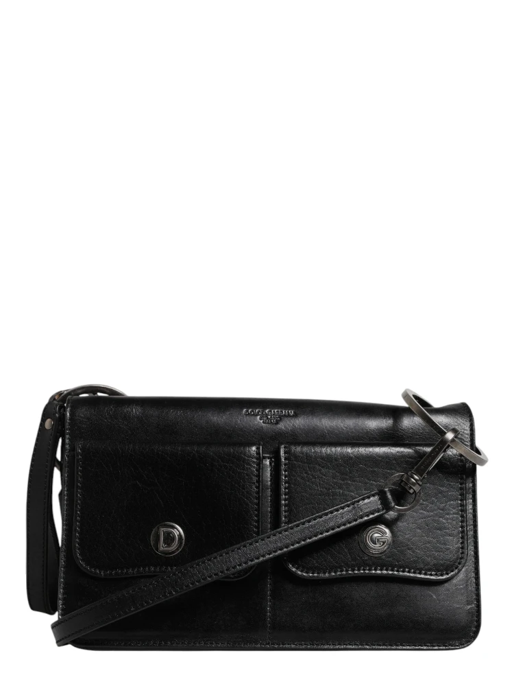Black Leather Logo Purse Shoulder Crossbody Bag