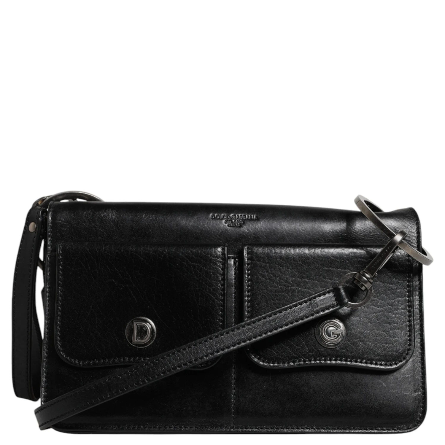Black Leather Logo Purse Shoulder Crossbody Bag