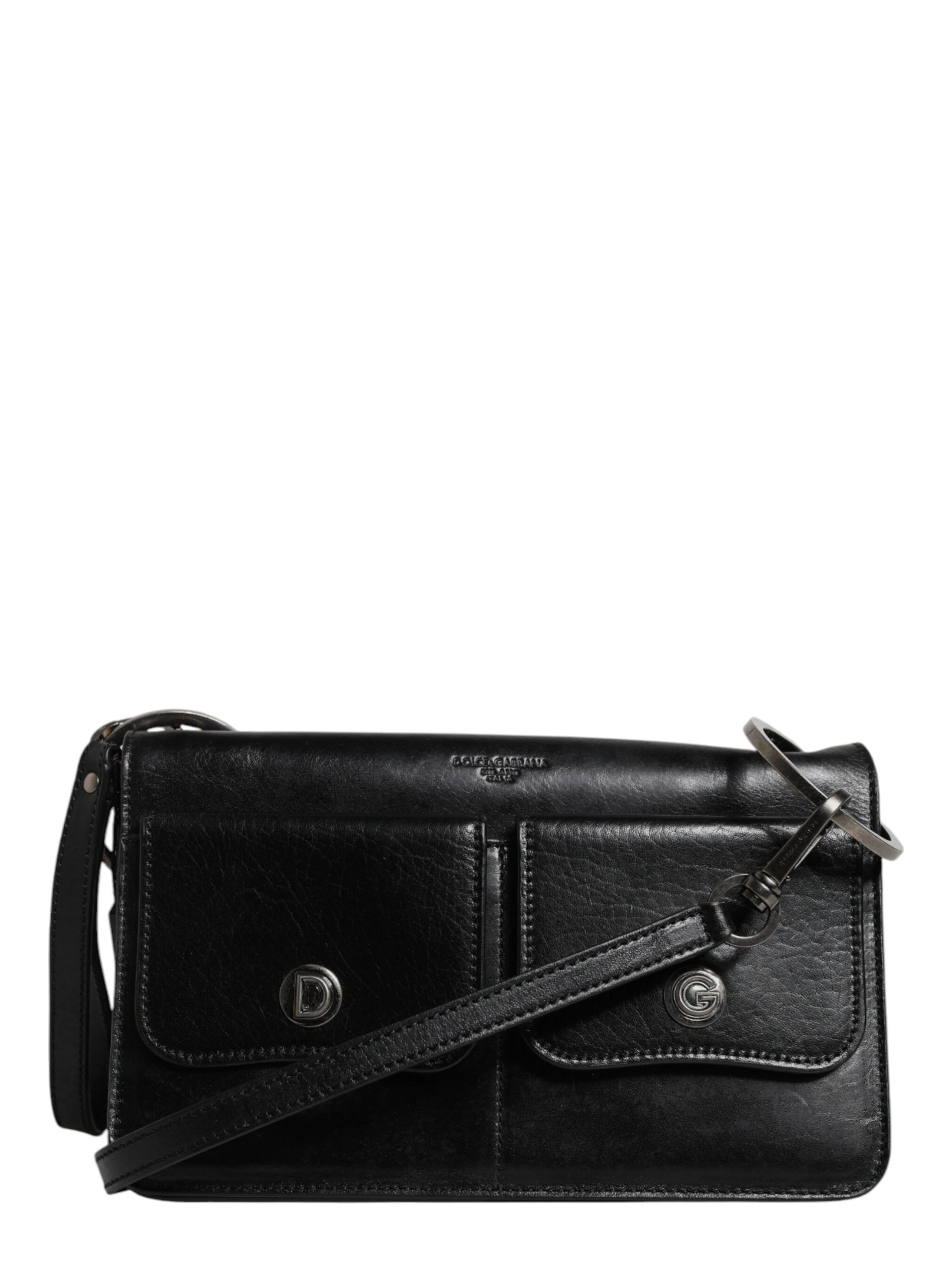 Black Leather Logo Purse Shoulder Crossbody Bag