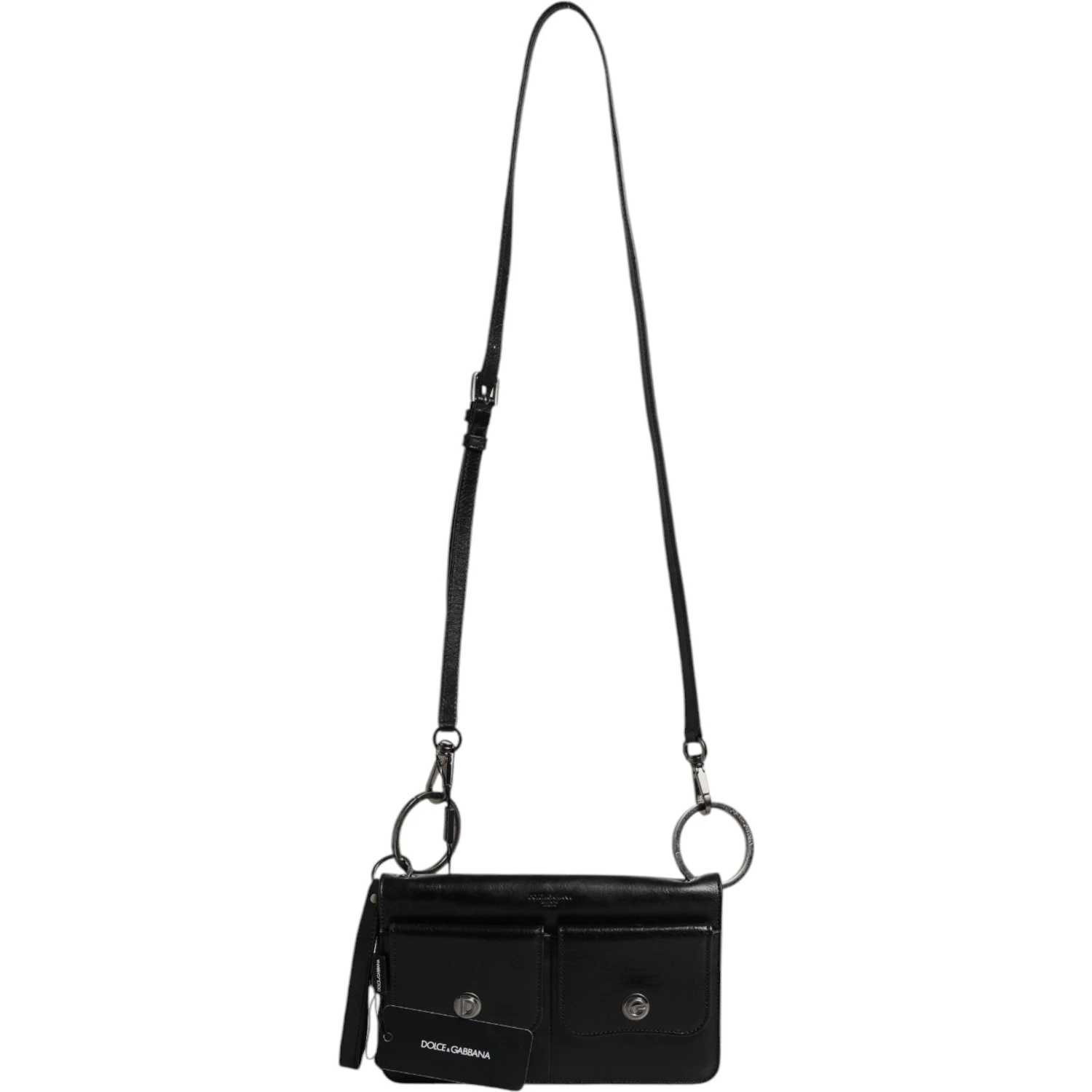 Black Leather Logo Purse Shoulder Crossbody Bag