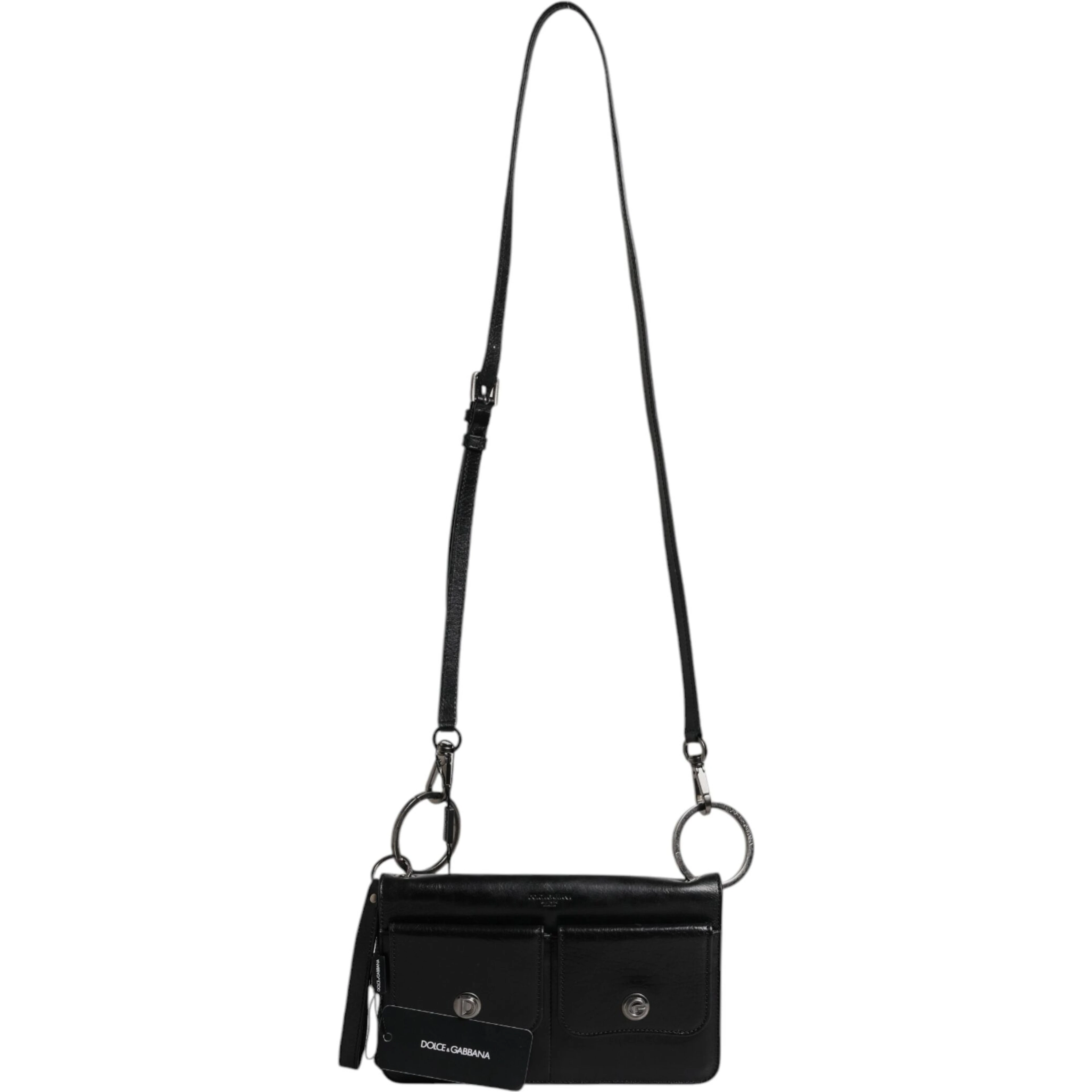 Black Leather Logo Purse Shoulder Crossbody Bag