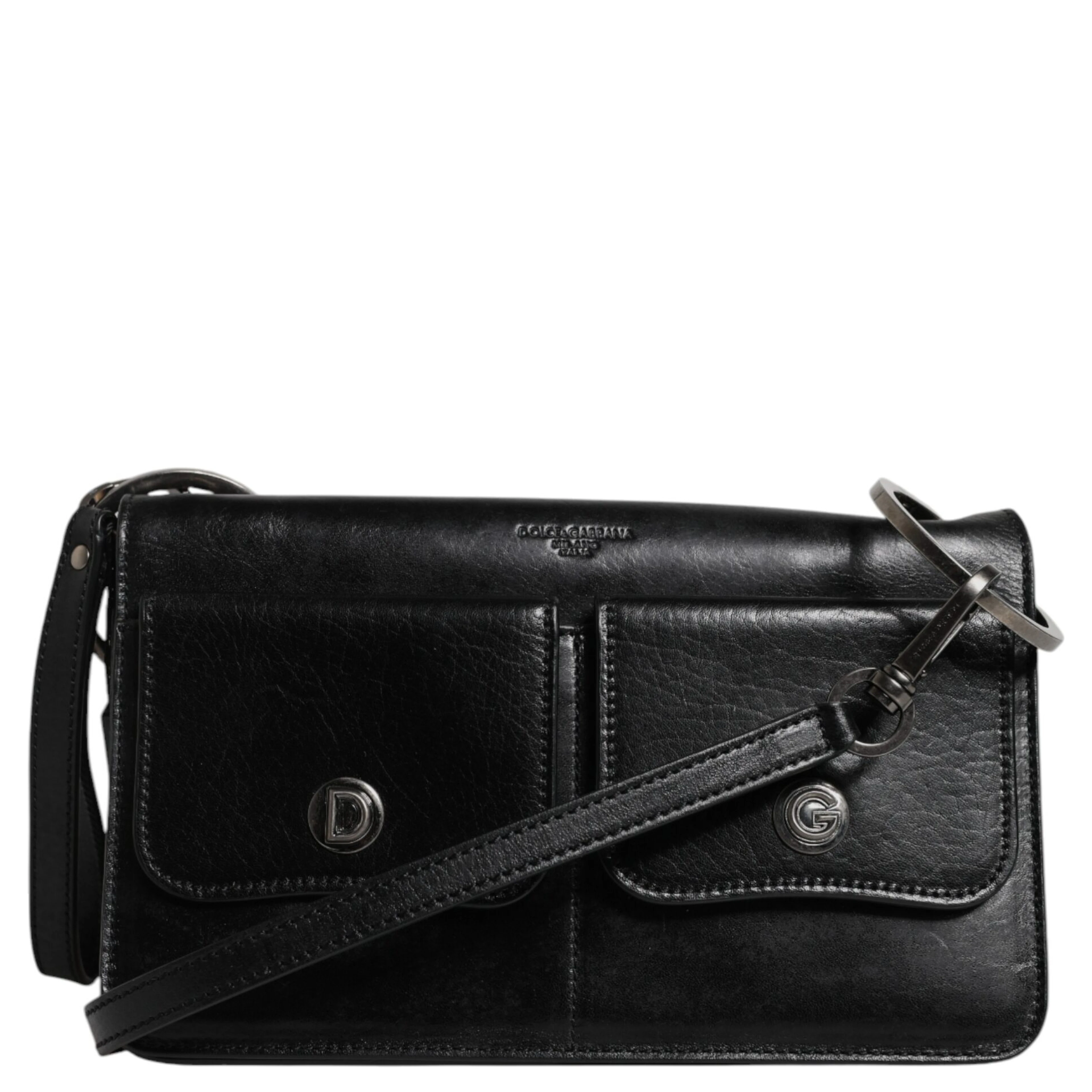 Black Leather Logo Purse Shoulder Crossbody Bag