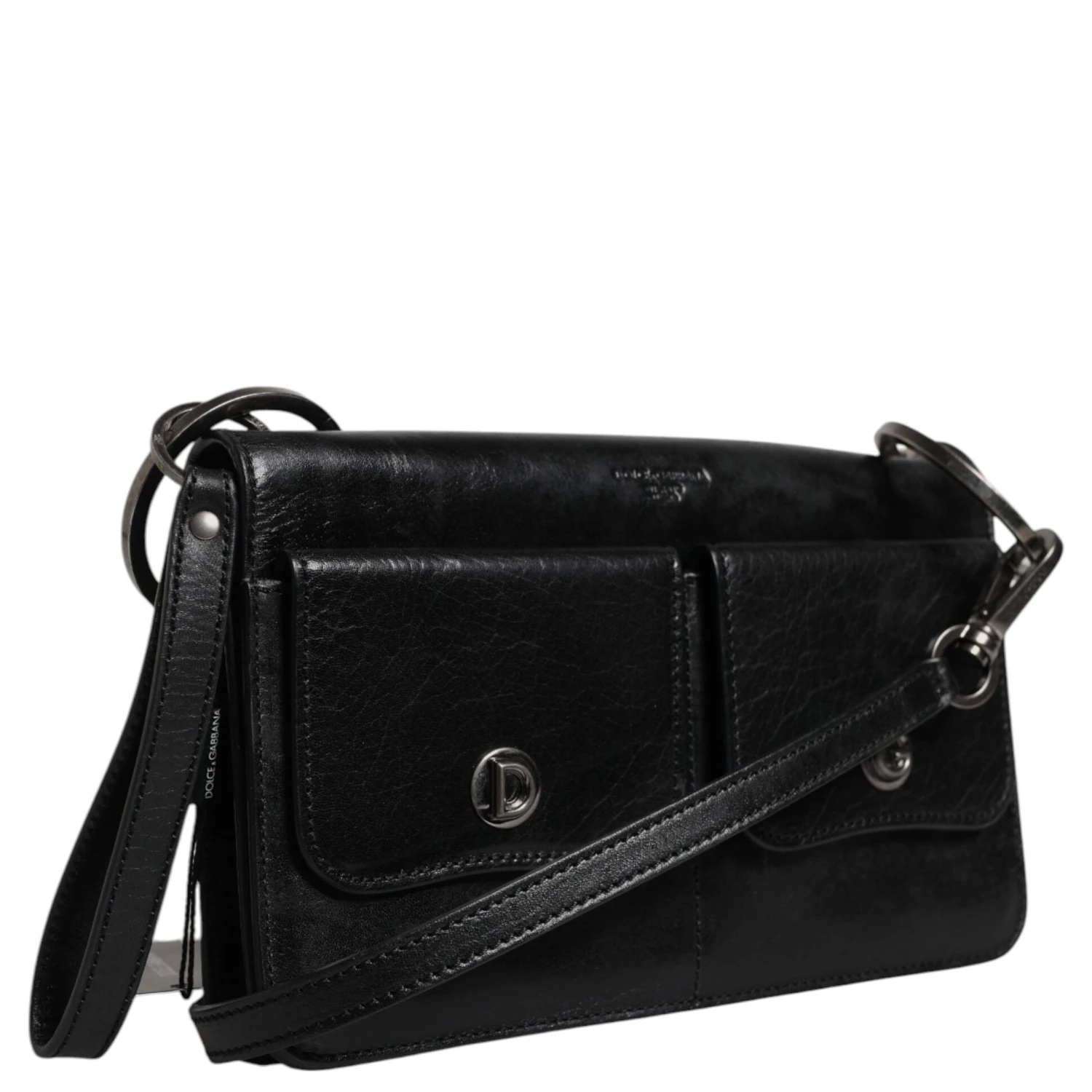 Black Leather Logo Purse Shoulder Crossbody Bag