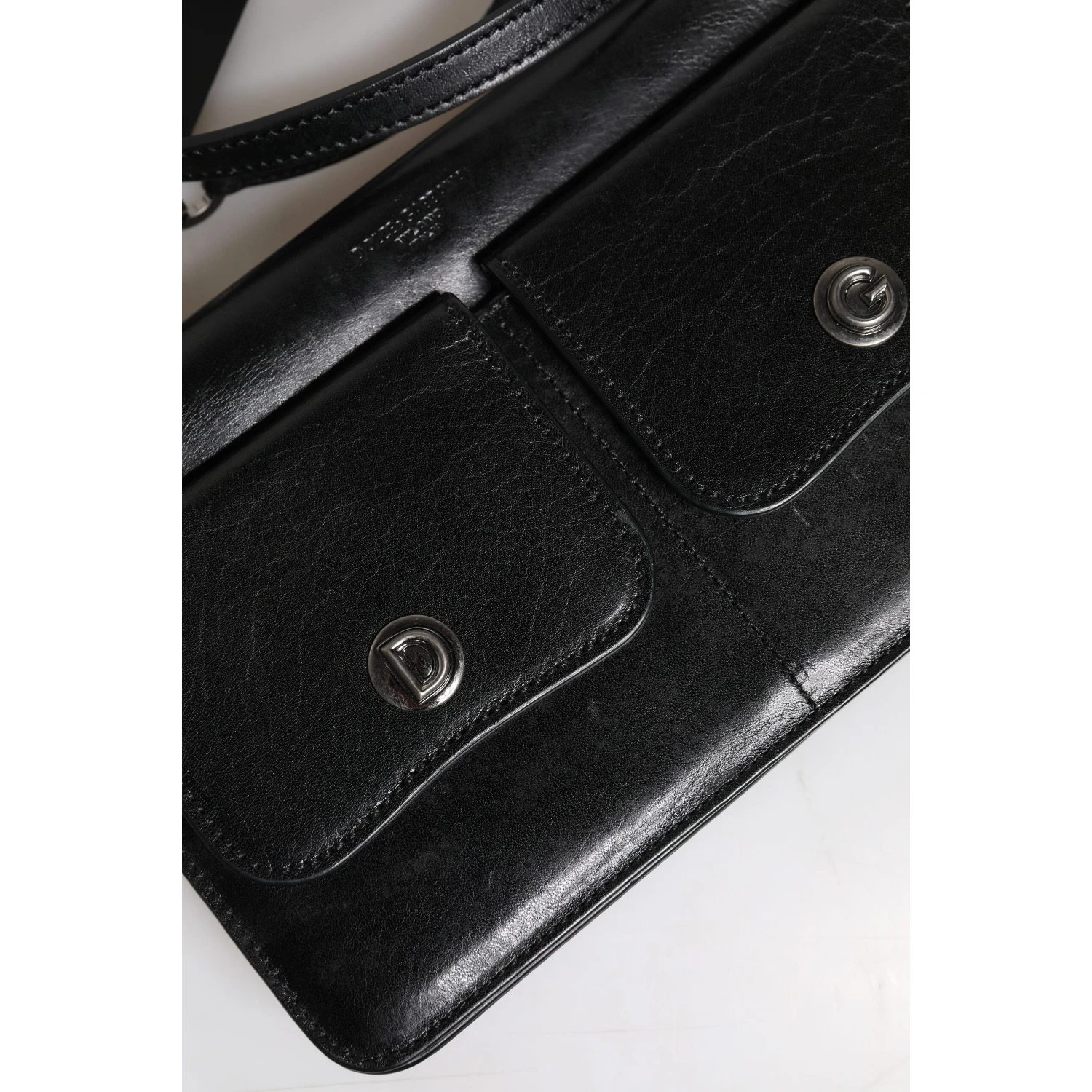 Black Leather Logo Purse Shoulder Crossbody Bag