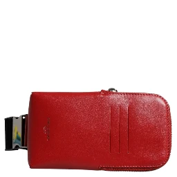 Red Calfskin Logo Purse Phone Belt Waist Bag
