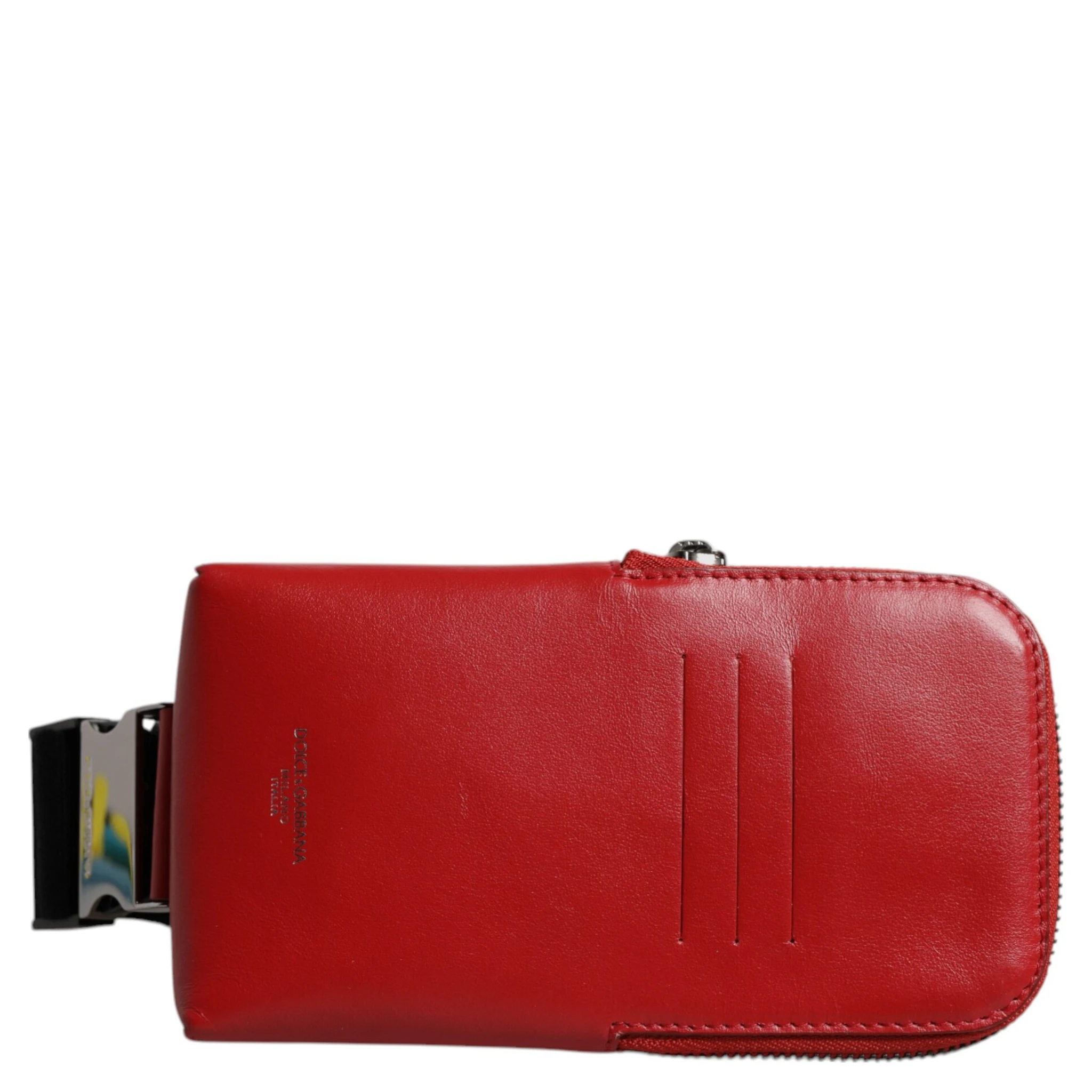 Red Calfskin Logo Purse Phone Belt Waist Bag